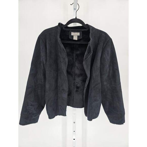 Laura Leigh Jackets & Blazers - Laura Leigh Womens Sz XL Open Front Faux Suede Jacket Faux Fur Trim Black